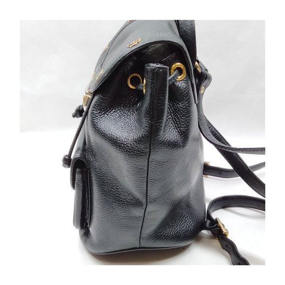 Auth Mcm Backpack Bag Black Leather #36590M11 - Picture 3 of 9